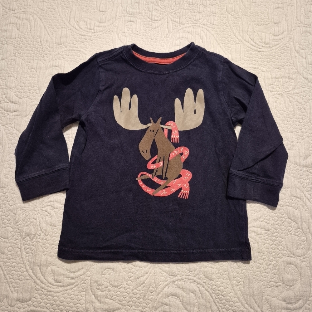 Gymboree boys size 2T navy fuzzy moose long sleeve shirt VGUC